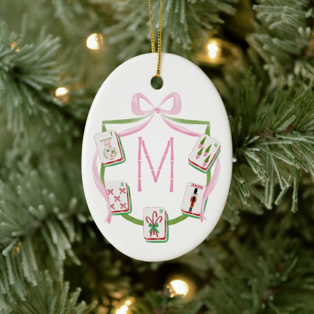 Christmas Mahjong Tile Crest  Ceramic Tree Decoration (Tree)