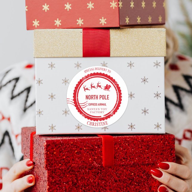 Christmas Mail From Santa North Pole Delivery Classic Round Sticker (Creator Uploaded)