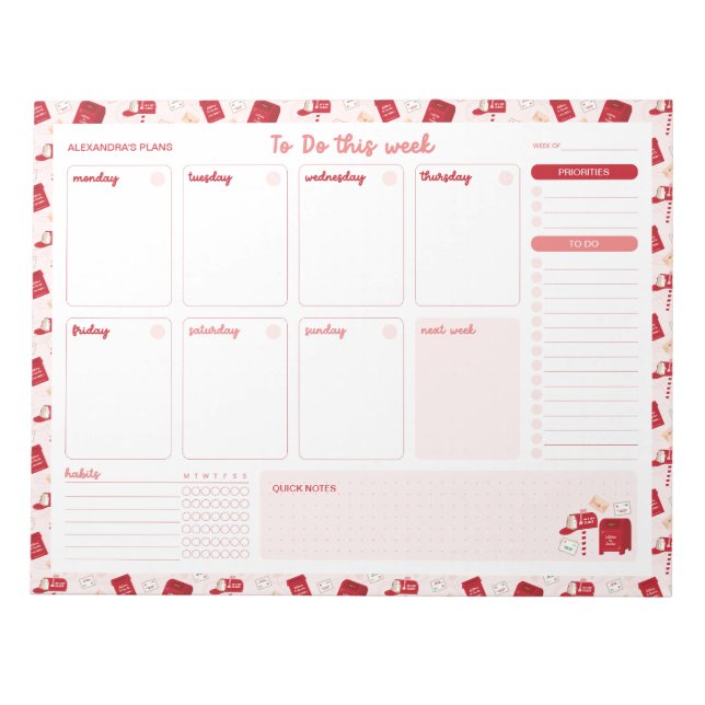 Christmas Mail Weekly To Do List Planner Notepad (Front)
