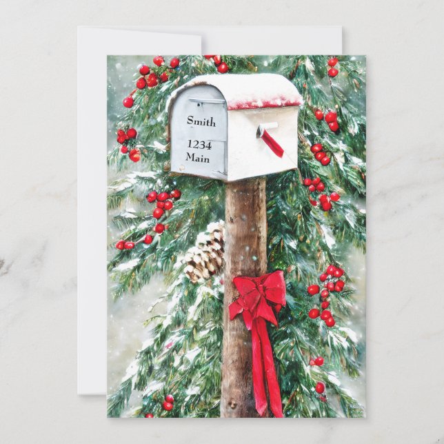 Christmas mailbox personalised budget Christmas Holiday Card (Front)