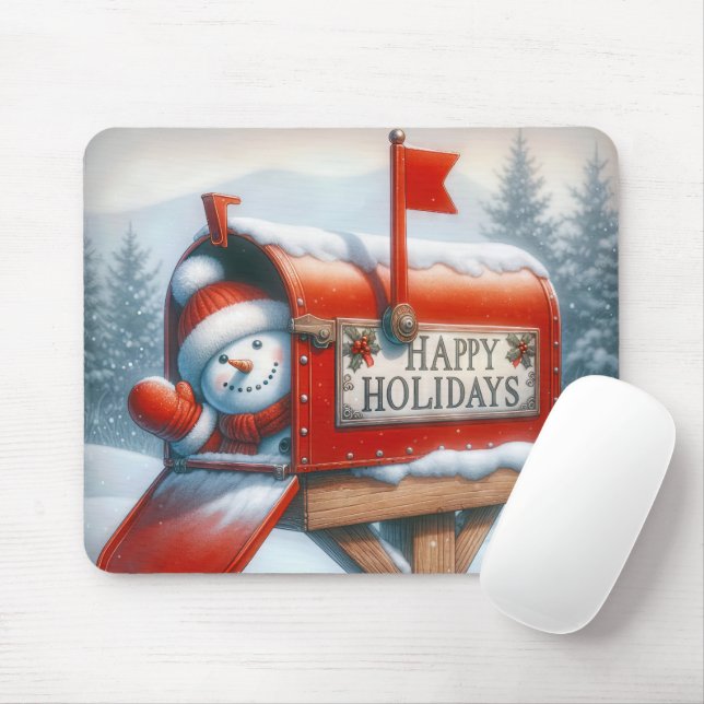 Christmas Mailbox With Snowman Mouse Mat (With Mouse)