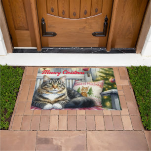 Christmas Main Coon Cat  Doormat