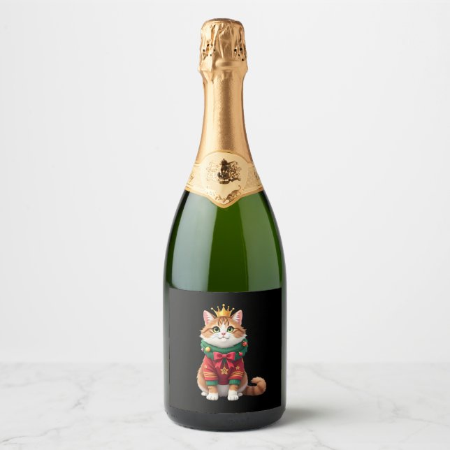 Christmas Maine Coon American Longhair (1) Sparkling Wine Label (Front)