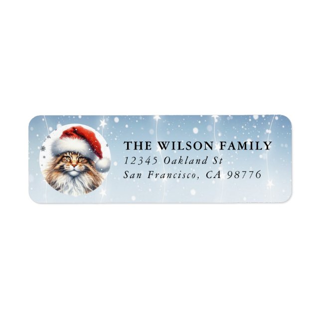 Christmas Maine Coon Cat Return Labels (Front)