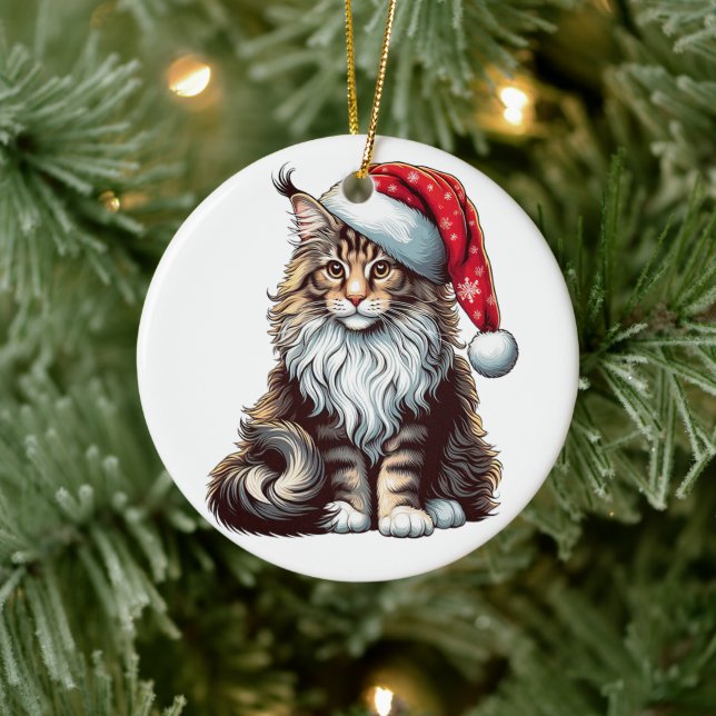 Christmas Maine coon cat, Santa Maine Coon kitten Ceramic Tree Decoration (Tree)
