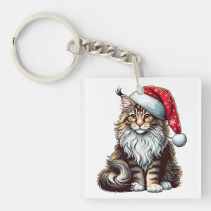 Christmas Maine coon cat, Santa Maine Coon kitten Key Ring