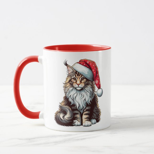 Christmas Maine coon cat, Santa Maine Coon kitten Mug (Left)