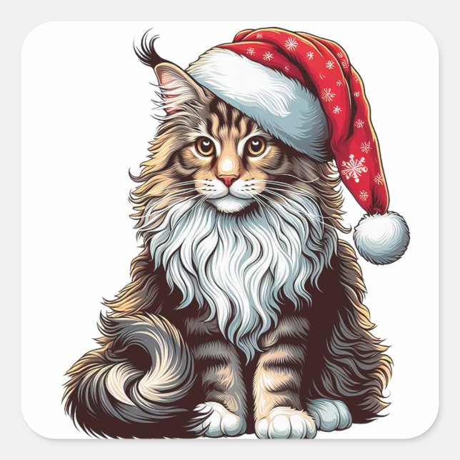 Christmas Maine coon cat, Santa Maine Coon kitten Square Sticker (Front)