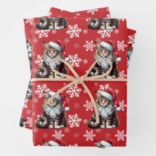 Christmas Maine coon cat, Santa Maine Coon kitten Wrapping Paper Sheet