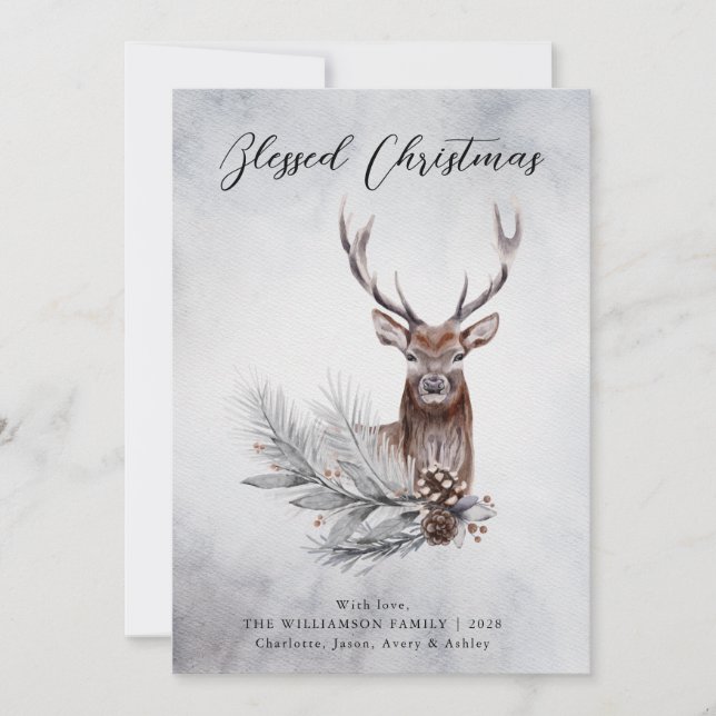 Christmas Majestic Rustic Deer Antlers Pine Cone  Holiday Card (Front)