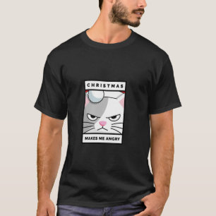 Christmas Makes Me Angry Angry Cat with Santa Hat T-Shirt