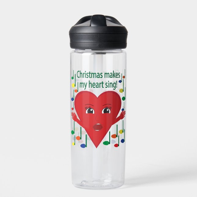 "Christmas makes my heart sing" Singing Heart Water Bottle (Front)
