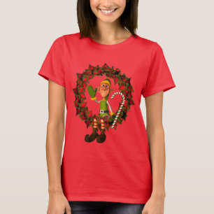 Christmas Male Elf On Wreath Cute Holiday T-Shirt