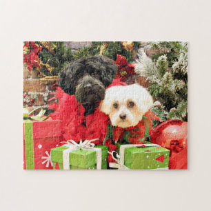 Christmas - Maltese - Annie and YorkiePoo - Hannah Jigsaw Puzzle