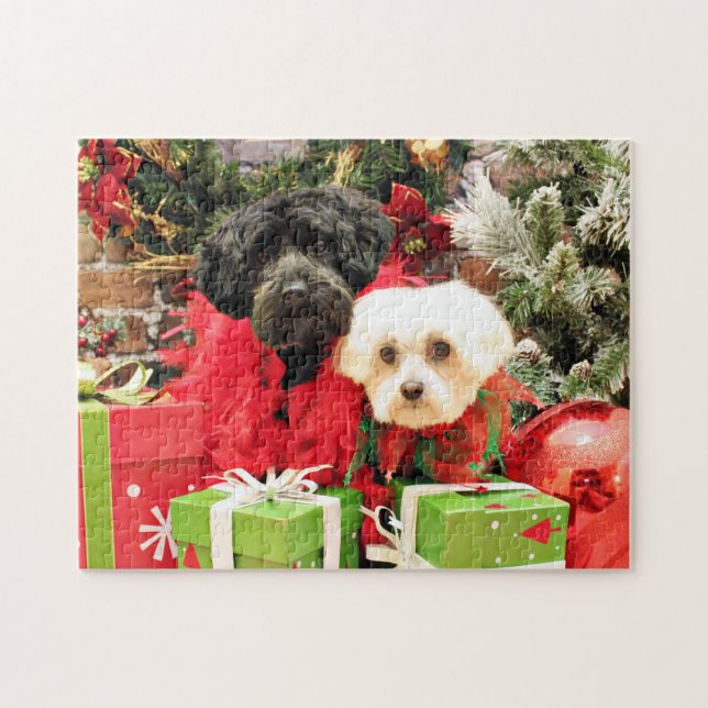 Christmas - Maltese - Annie and YorkiePoo - Hannah Jigsaw Puzzle (Horizontal)