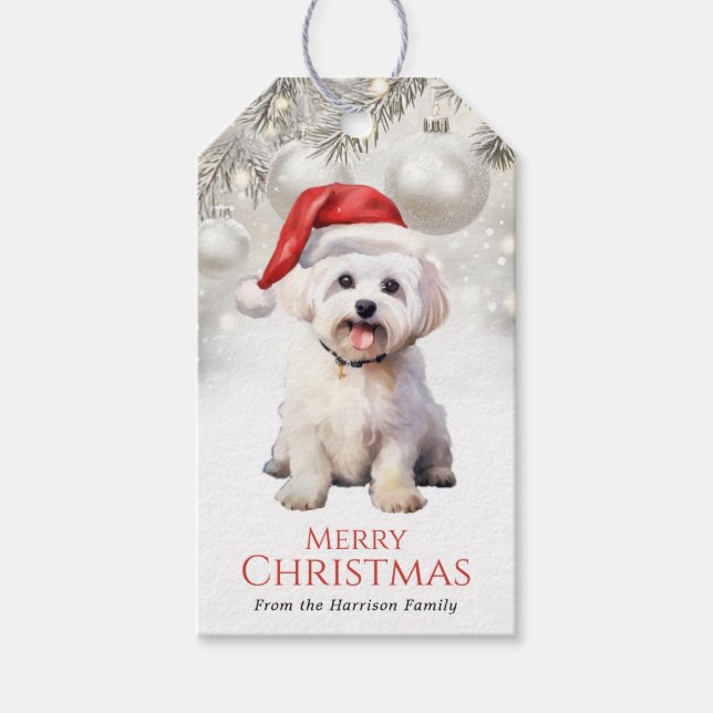 Christmas Maltese Dog Gift Tags (Front)