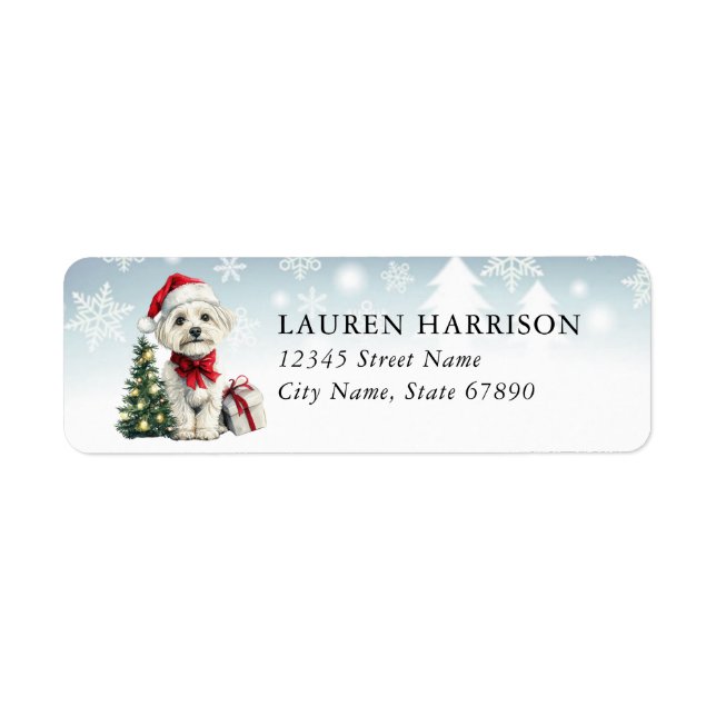 Christmas Maltese Dog Return Address Labels (Front)