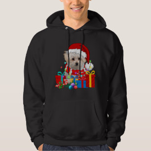 Christmas Maltese Dog Xmas Lights Santa Hat Pajama Hoodie