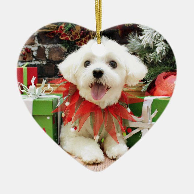 Christmas - Maltese - Miley Ceramic Tree Decoration (Front)