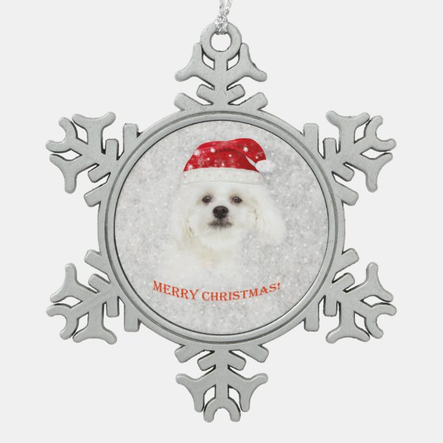Christmas Maltese puppy Snowflake Pewter Christmas Ornament (Front)