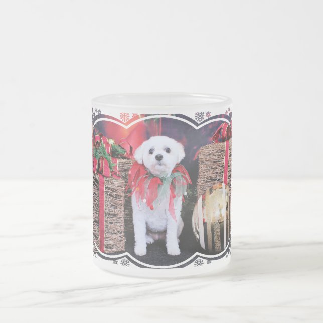 Christmas - MaltiPoo - Taz Frosted Glass Coffee Mug (Center)
