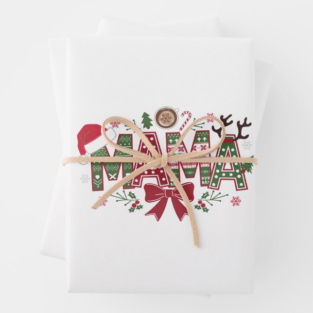 Christmas Mama Coquette Bow Mama Claus Tree Cake  Wrapping Paper Sheet (In situ)