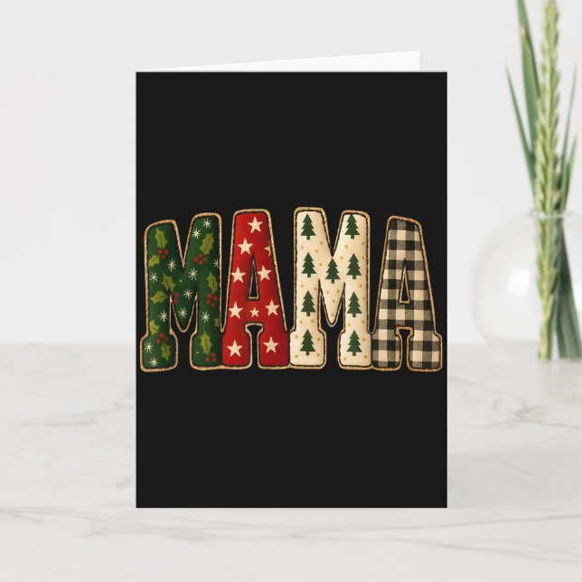 Christmas Mama,tree Buffalo Plaid Mama Funy Gift T Card (Front)