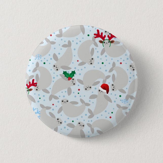 christmas manatee 6 cm round badge (Front)