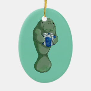 Christmas Manatee Ceramic Tree Decoration