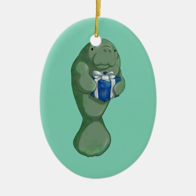 Christmas Manatee Ceramic Tree Decoration (Front)