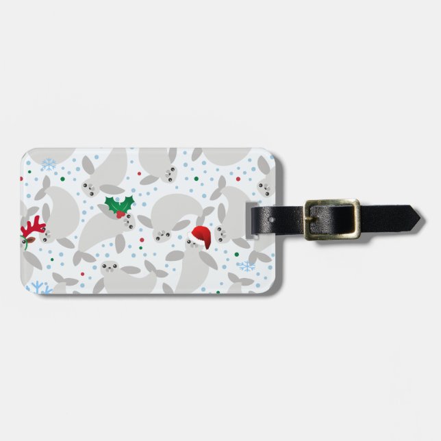 christmas manatee luggage tag (Front Horizontal)