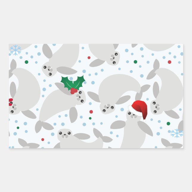 christmas manatee rectangular sticker (Front)