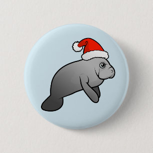 Christmas Manatee Santa 6 Cm Round Badge