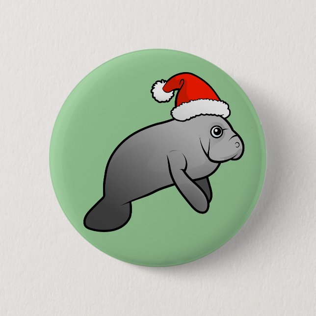 Christmas Manatee Santa 6 Cm Round Badge (Front)