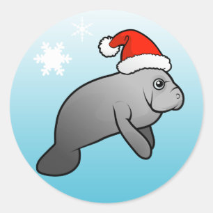 Christmas Manatee Santa Classic Round Sticker