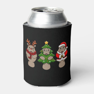 Christmas Manatee Trio Santa Reindeer Tree Xmas Can Cooler
