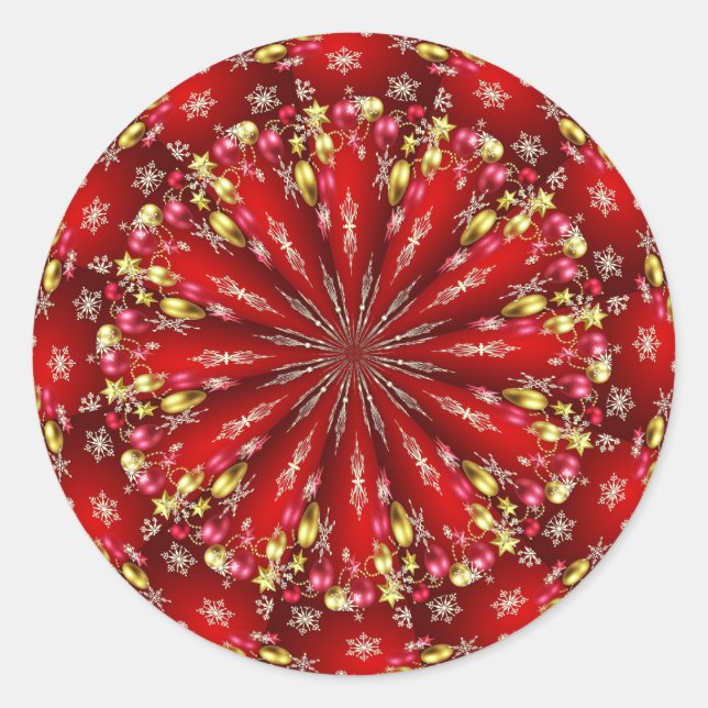 Christmas Mandala, Gold and Red, Classic Round Sticker (Front)