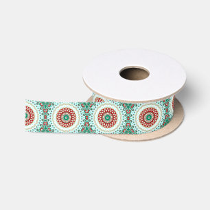 Christmas Mandala in Red, Green, and Frosted Blue Satin Ribbon