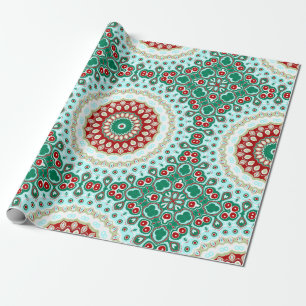 Christmas Mandala in Red, Green, and Frosted Blue Wrapping Paper