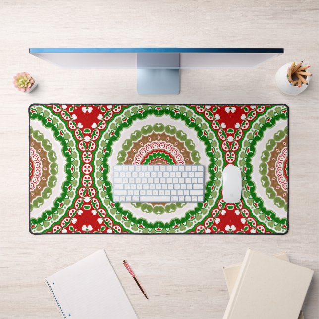 Christmas Mandala in Red, Green, and Warm Gold Desk Mat (Office 1)