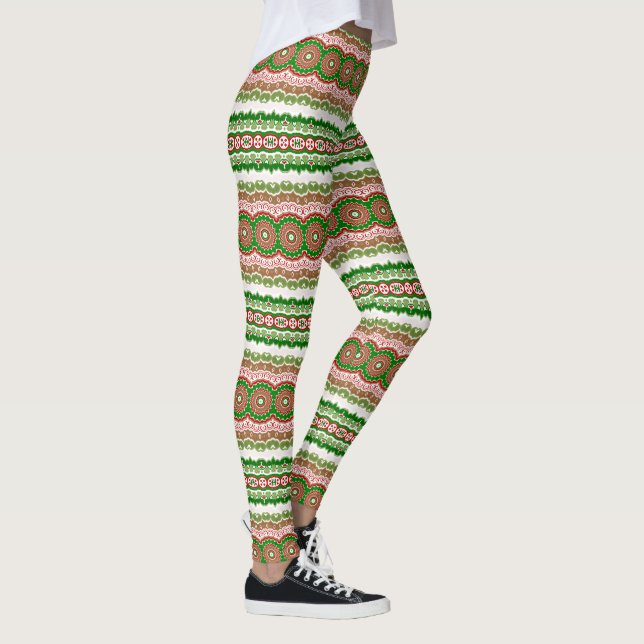 Christmas Mandala in Red, Green, and Warm Gold Leggings (Right)