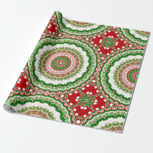 Christmas Mandala in Red, Green, and Warm Gold Wrapping Paper