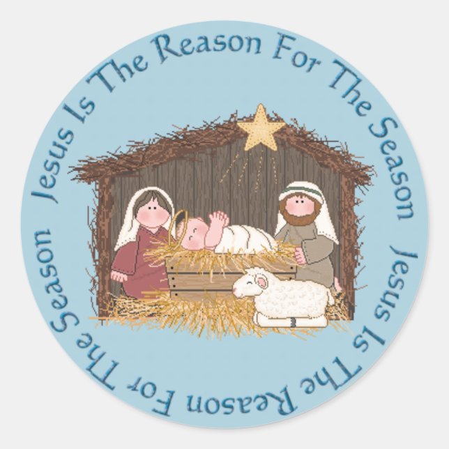 Christmas Manger / Jesus Reason Classic Round Sticker (Front)