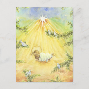 Christmas Manger Jesus with Adoring Doves Postcard