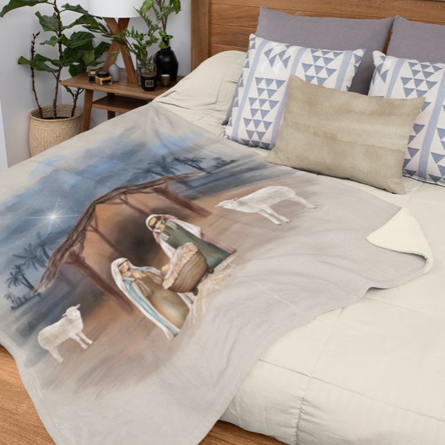 Christmas Manger Nativity Scene Watercolor  Fleece Blanket (Creator Uploaded)