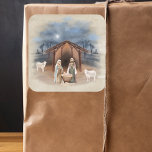 Christmas Manger Nativity Scene Watercolor Square Sticker<br><div class="desc">This design was created though digital art.  It may be personalised 

Contact me at colorflowcreations@gmail.com if you with to have this design on another product.  

Purchase my original abstract acrylic painting for sale at www.etsy.com/shop/colorflowart.   See more of my creations or follow me at www.facebook.com/colorflowcreations,  www.instagram.com/colorflowcreations,  www.twitter.com/colorflowart,  and www.pinterest.com/colorflowcreations.</div>