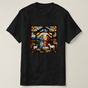 Christmas Manger Scene Faux Stained glass style T-Shirt
