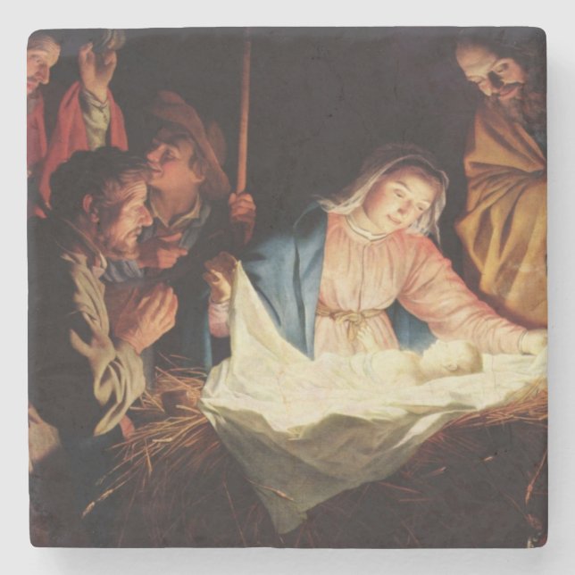 Christmas Manger Scene Stone Coaster (Front)
