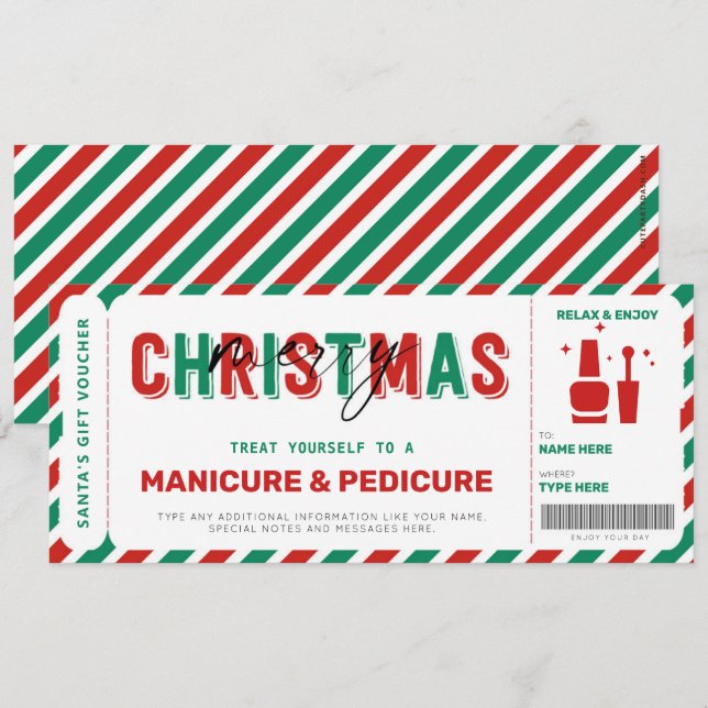 Christmas Manicure Pedicure Gift Voucher Mani Pedi (Front/Back)