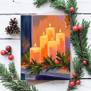 Christmas Mantle Candles Garland Holiday Card